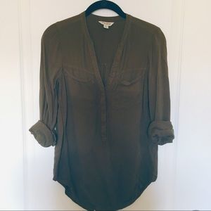 Lucky Brand Olive Green 3/4 Button Down Tunic